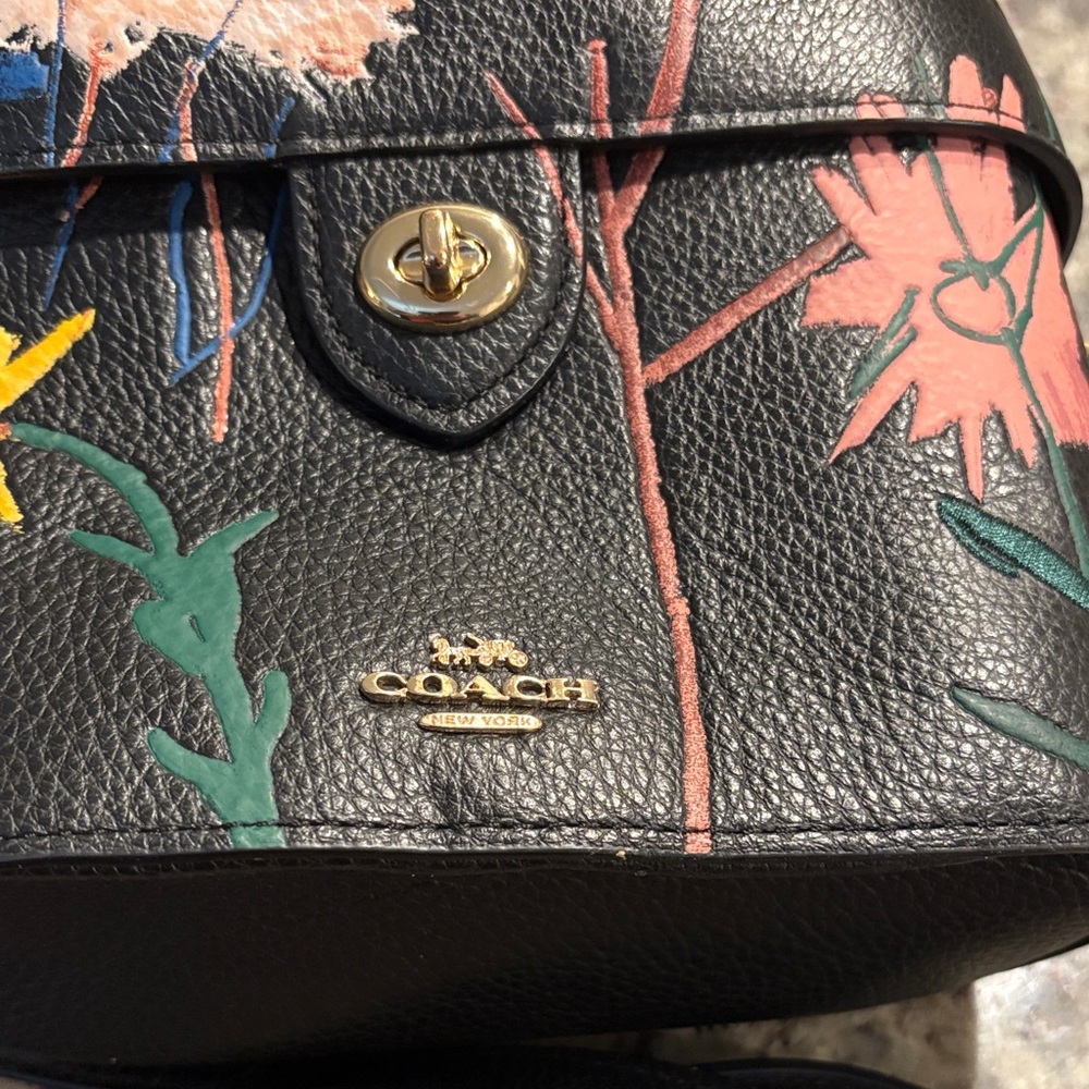 Basquiat Coach Black Crossbody Bag with Vibrant Floral Pattern - Picture 2 of 12